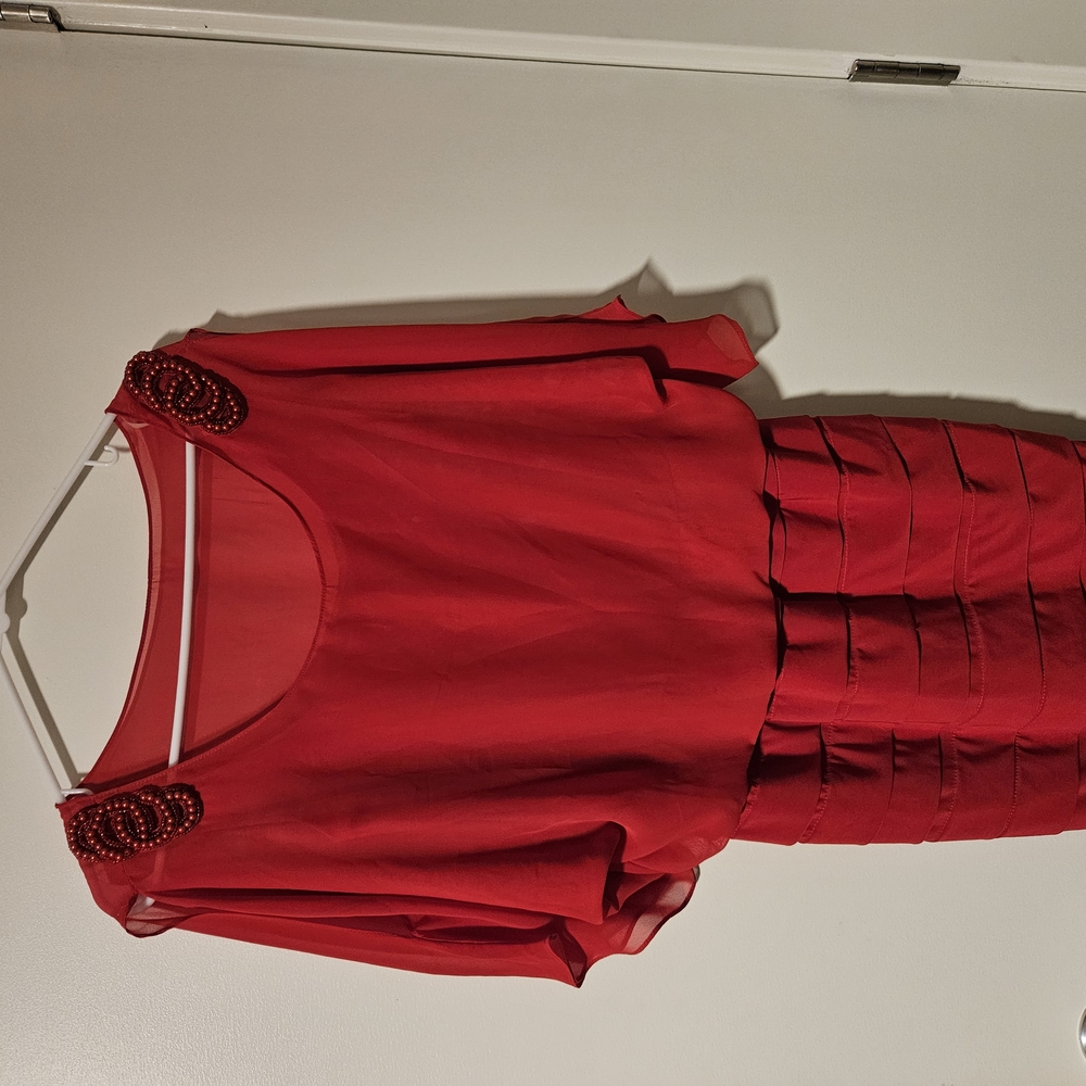 Red Mini Dress with Scoop Neck and Dolman Sleeves for Cocktail Events